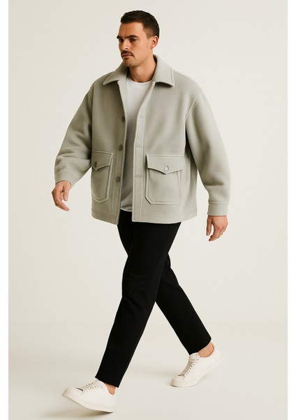 Erkek Oversize Kaşe Ceket--Siyah**gri Torba Cep ve Yan Cep Detaylı Spor Ceket modelleri