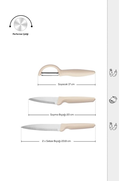 Bej Renkli 4 Parça Bıçak Seti, Şık ve Pratik Mutfak Gereçleri modelleri