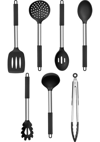 7 Parça Isıya Dayanıklı Silikon Servis Seti, Siyah