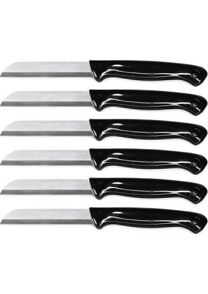 6 Adet Simli Delikli Meyve Bıçağı Siyah Seti
