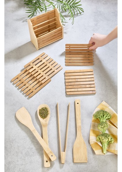 Bambu 9 Parça Kaşıklık Seti, Şık ve Kullanışlı Mutfak Düzenleyici