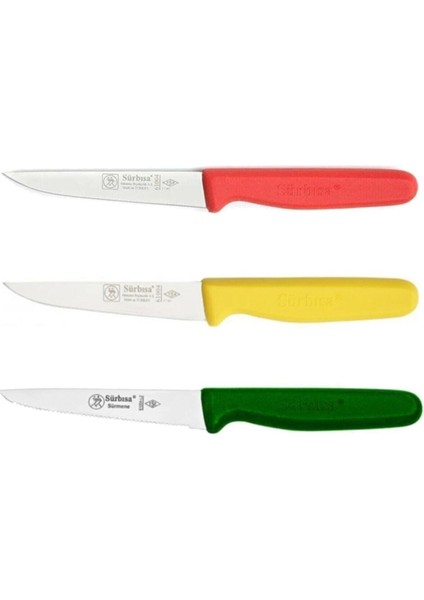 Renkli 3'lü Sebze Bıçağı Seti, Pembe, Sarı, Yeşil, Kullanışlı ve Şık Tasarım