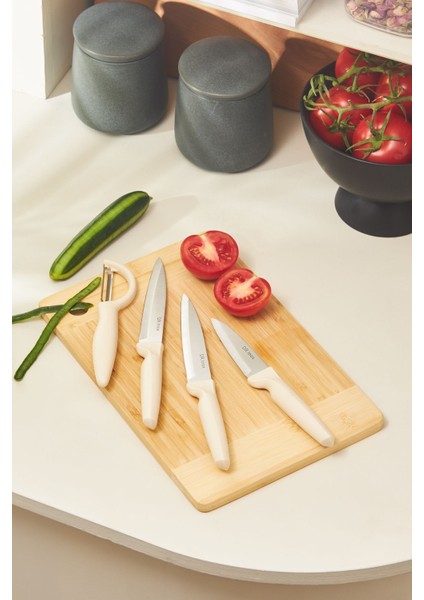 Bej Renkli 4 Parça Güzel ve Kullanışlı Bıçak Seti