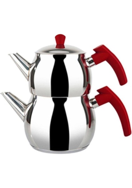 Mini Boy Çelik Küre Çaydanlık Takımı, Kırmızı Renkli, Şık ve Dayanıklı Tasarım