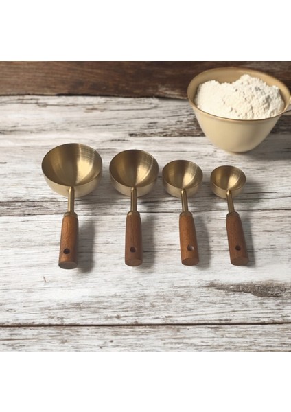 4'lü Ahşap Saplı Paslanmaz Çelik Ölçü Kaşığı Takımı