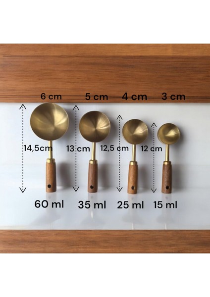 4'lü Ahşap Saplı Paslanmaz Çelik Ölçü Kaşığı Takımı modelleri