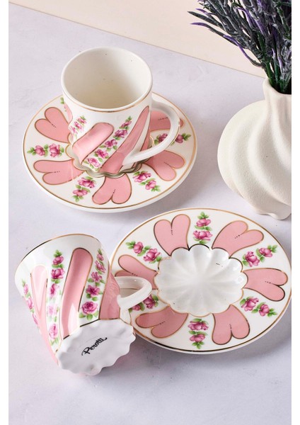 Pembe 2 Kişilik 4 Parça Porselen Kahve Seti, Şık ve Zarif Tasarım. fiyatları