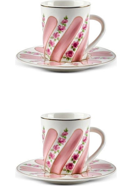 Pembe 2 Kişilik 4 Parça Porselen Kahve Seti, Şık ve Zarif Tasarım. modelleri