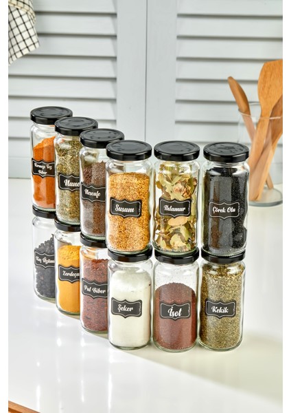 15 Parça Cam Baharat Kavanozu Seti, Metal Kapak ve Baharat Etiketi Hediyesi