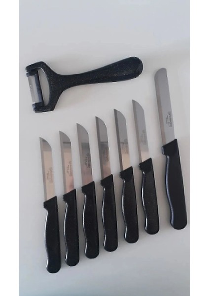 Şık Siyah Meyve Bıçağı Seti, Düz Soyacak ve Mikro Tırtıklı Doğrama Bıçakları