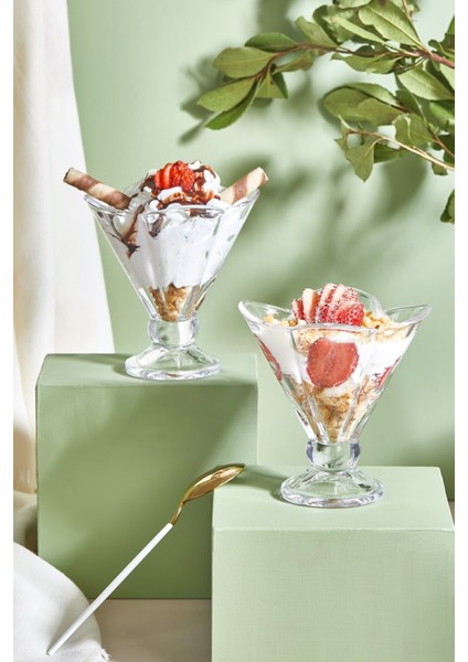 2'li Cam Kase Seti, Tatlı ve Dondurma Sunumu Için Şık ve Dayanıklı Tasarım