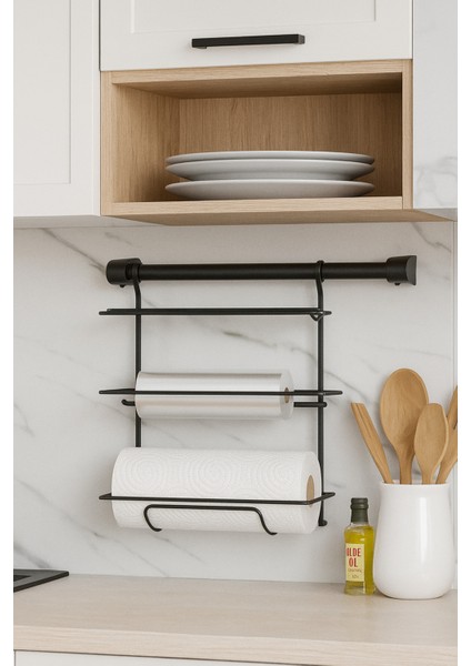 Siyah Asma Folyoluk ve Kağıt Havluluk Seti, Pratik ve Şık Tasarım