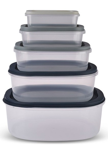 5'li Gri Saklama Kabı Seti, Pratik ve Şık Mutfak Düzeni Için