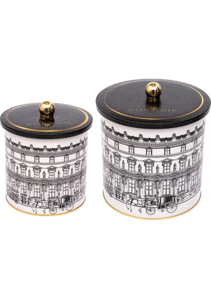 Şehir Desenli Metal Saklama Kabı Seti 2'li 2,1 ve 4,1 Litre Siyah Renk fiyatları