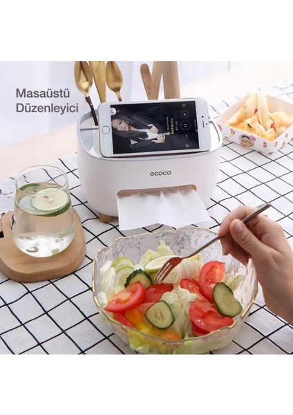 Bölmeli Çok Amaçlı Peçetelik ve Saklama Kutusu, Beyaz, Pratik ve Şık Tasarım