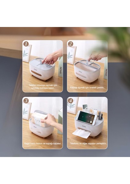 Bölmeli Çok Amaçlı Peçetelik ve Saklama Kutusu, Beyaz, Pratik ve Şık Tasarım indirimleri