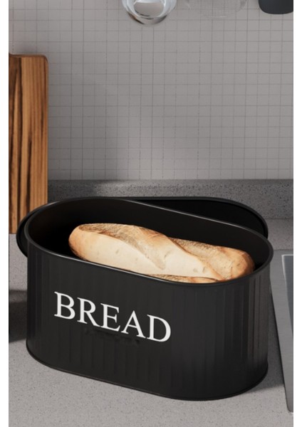Şık Metal Kapaklı Büyük Boy Ekmeklik, Modern ve Dayanıklı 32 cm Siyah fiyatları