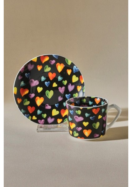Iki Kişilik Yuvarlak ve Kalp Desenli 80 ml Kahve Fincanı Siyah fiyatları