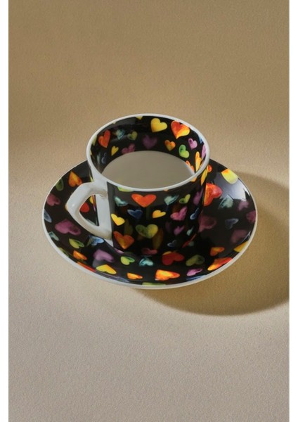 Iki Kişilik Yuvarlak ve Kalp Desenli 80 ml Kahve Fincanı Siyah fırsatları