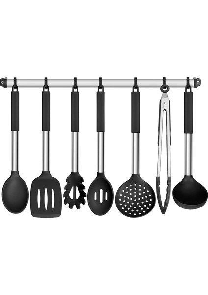 7 Parça Isıya Dayanıklı Silikon Servis Seti, Yanmaz ve Yapışmaz, Siyah modelleri