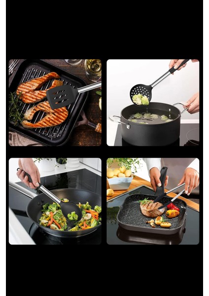 7 Parça Isıya Dayanıklı Silikon Servis Seti, Yanmaz ve Yapışmaz, Siyah fırsatları