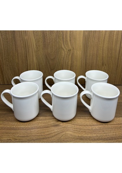6'lı Beyaz Sade Porselen Kupa Takımı, Şık ve Kullanışlı Ev Dekoru.