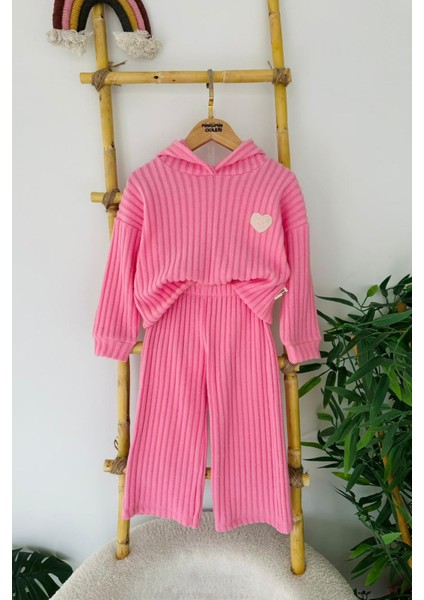 Kalp Panç Işlemeli Fitilli Kız Çocuk Mevsimlik takım - Pembe fiyatları