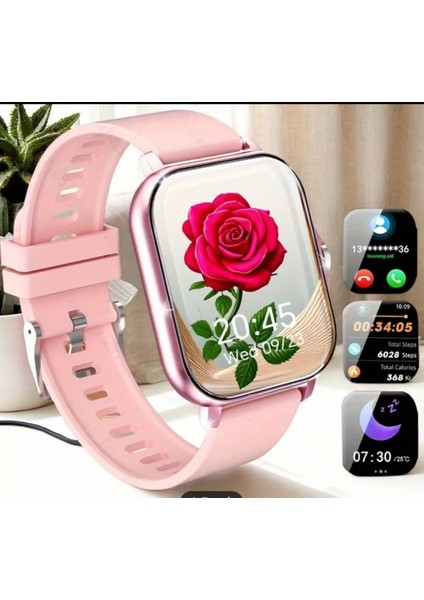 Pembe Çok Fonksiyonlu Akıllı Saat, Android ve Ios Uyumlu, Şık ve Kullanışlı