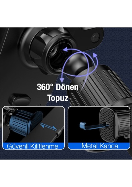 360 Dönebilen Kancalı Araç Içi Parlak Telefon Tutucu, Siyah modelleri