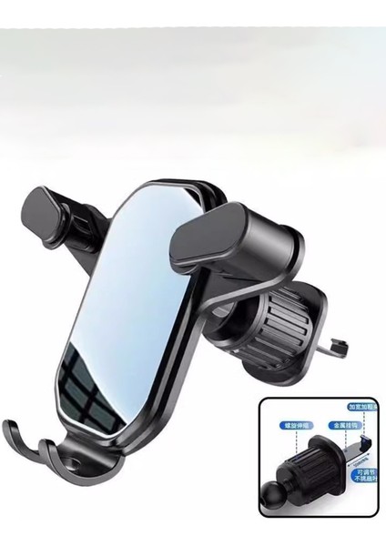 360 Dönebilen Kancalı Araç Içi Parlak Telefon Tutucu, Siyah