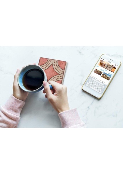 Şık 4'lü Taş Bardak Altlığı Seti, Nar Ağacı, Fil ve Nazar Göz Motifleriyle