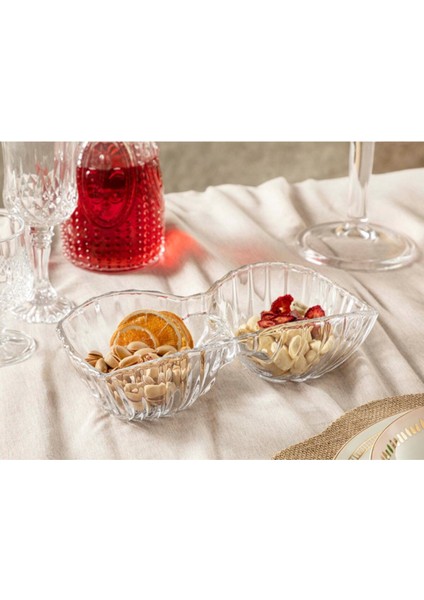 Şeffaf 2 Bölmeli Cam Çerezlik, 25 Cm, Turuncu Renkli, Şık ve Kullanışlı Tasarım