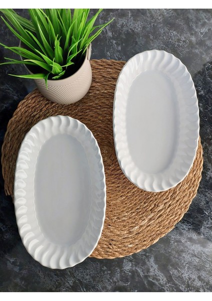 Iki Parça Seramik Kayık Tabak Seti, Sunum ve Salata Tabağı, Beyaz 25X15X4CM fiyatları
