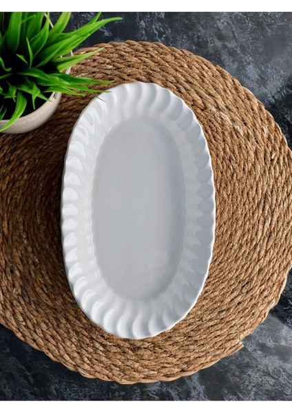 Iki Parça Seramik Kayık Tabak Seti, Sunum ve Salata Tabağı, Beyaz 25X15X4CM modelleri