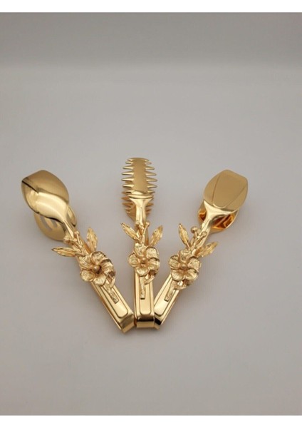 Şık 3'lü Paslanmaz Çelik Servis Takımı, Japon Güllü Gold Detaylı