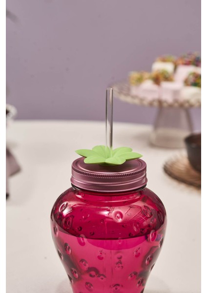 Kırmızı Çilek Şeffaf Pipetli 750 ml Su Şişesi, Şık ve Kullanışlı Tasarım fırsatları