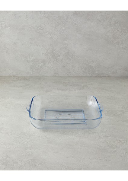 Şeffaf Cam Kare Izgaralı Fırın Kabı 30X27 Cm, Dayanıklı ve Şık Tasarım