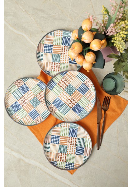 Çok Renkli Etnik Hitit Pasta Tabağı 20 cm 4'lü Set fiyatları
