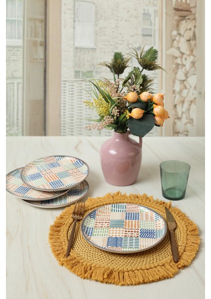 Çok Renkli Etnik Hitit Pasta Tabağı 20 cm 4'lü Set fırsatları