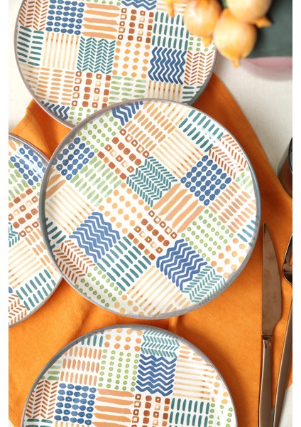 Çok Renkli Etnik Hitit Pasta Tabağı 20 cm 4'lü Set indirimleri