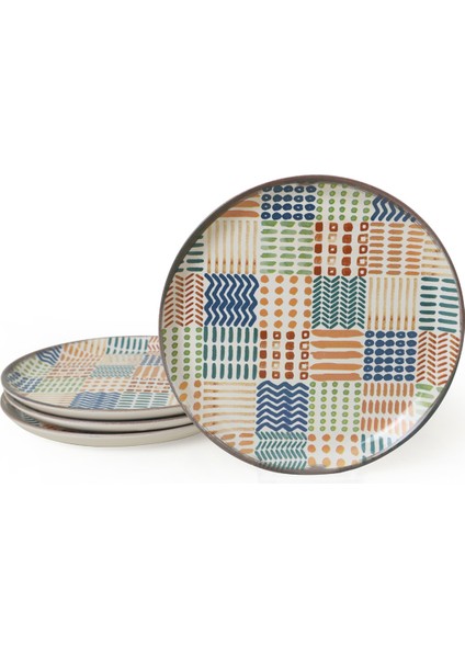 Çok Renkli Etnik Hitit Pasta Tabağı 20 cm 4'lü Set