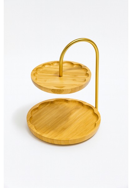 Bambu 2 Katlı Sunum Standı, Dekoratif Çift Katlı Set, Papatya Altın Detaylı fiyatları