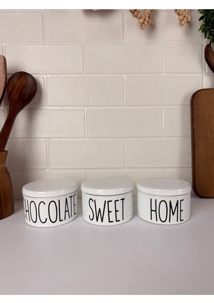 Beyaz Porselen Vakumlu 3'lü Saklama Kavanoz Seti