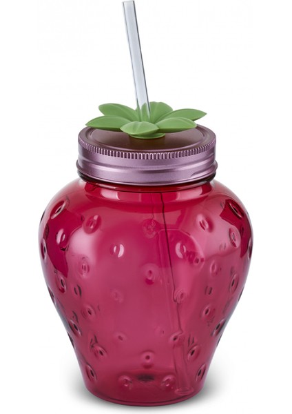 Kırmızı Çilek Şeffaf Pipetli 750 ml Su Şişesi, Şık ve Kullanışlı Tasarım