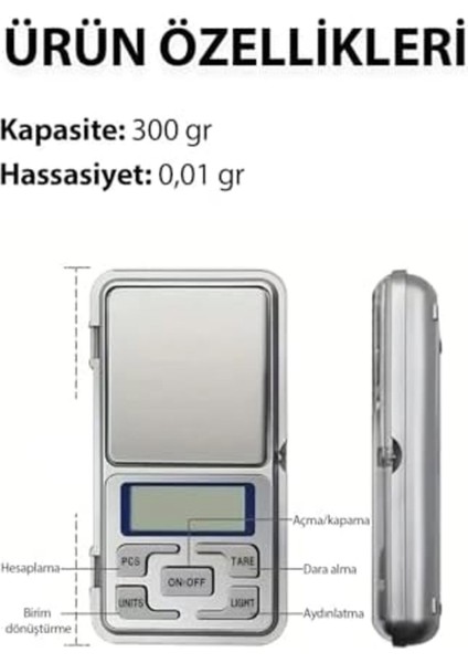 Küçük Dijital Elektronik Terazi, 300G, 0.01G Hassasiyet, Taşınabilir ve Kompakt modelleri