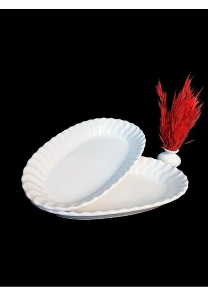 Iki Kişilik Seramik Kayık Tabak Seti, Sunum ve Salata Tabağı, 25X15X4CM, Beyaz fırsatları