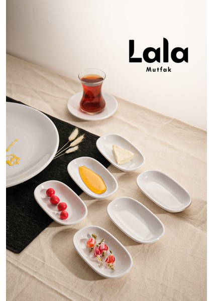 Beyaz Küçük Kayık Tabak 6'lı, 12X7 Cm, Kahvaltı, Çerezlik ve Sunum Tabağı