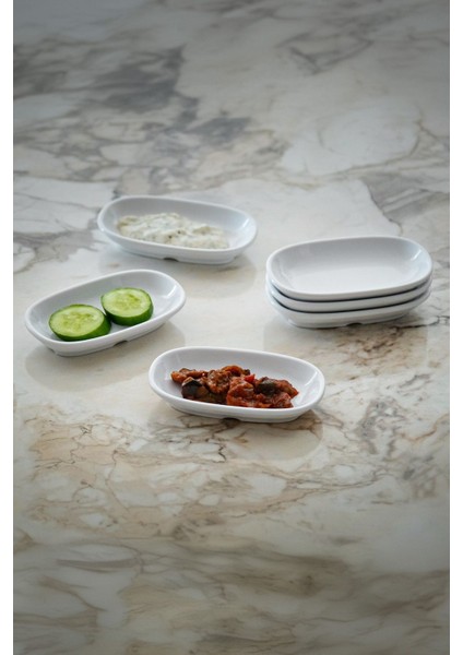 Beyaz Küçük Kayık Tabak 6'lı, 12X7 Cm, Kahvaltı, Çerezlik ve Sunum Tabağı