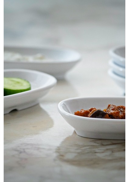 Beyaz Küçük Kayık Tabak 6'lı, 12X7 Cm, Kahvaltı, Çerezlik ve Sunum Tabağı