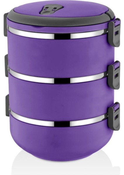 Mor 3 Katlı Sızdırmaz Yemek Termosu, Taşıma ve Saklama Için Mükemmel Seçenek